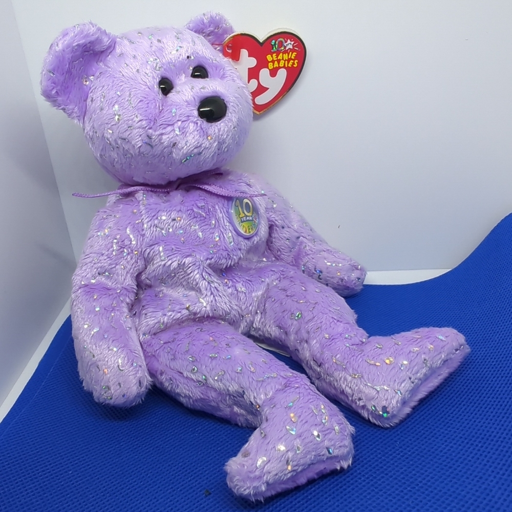 2003 TY Beanie Baby Original Decade Bear 10 Yr Anniversary P.E. Pellets …